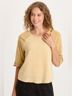 XCVI
JORY PINSTRIPE RAGLAN TOP
 In Raffia Pigment